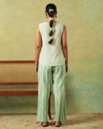 Flared Bottom Pants Green Wide Stripes - Image 3