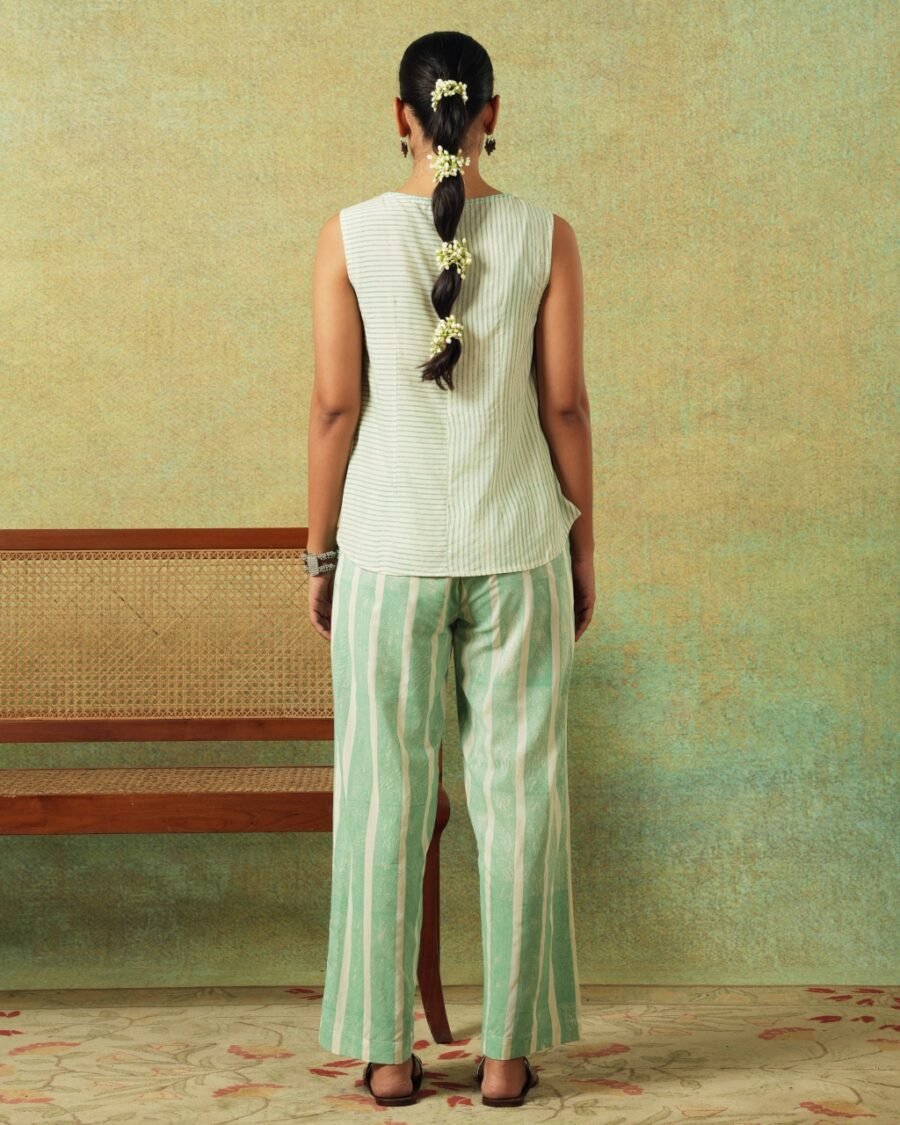 Flared Bottom Pants Green Wide Stripes - Image 3