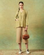 Block Printed Shirt with Pockets Green Stripe and Dot - Image 4
