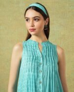 Sleeveless A-line Shirt Dress Blue Moth and Stripe Print - Image 5