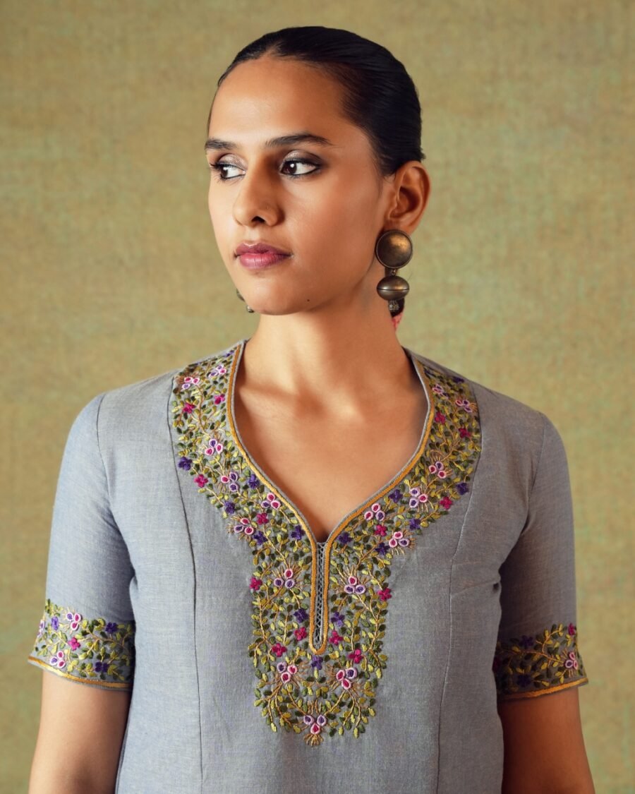 Hand Embroidery Tunic Princess Cut Grey - Image 5