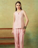 Flared Bottom Pants Pink Wide Stripes - Image 5