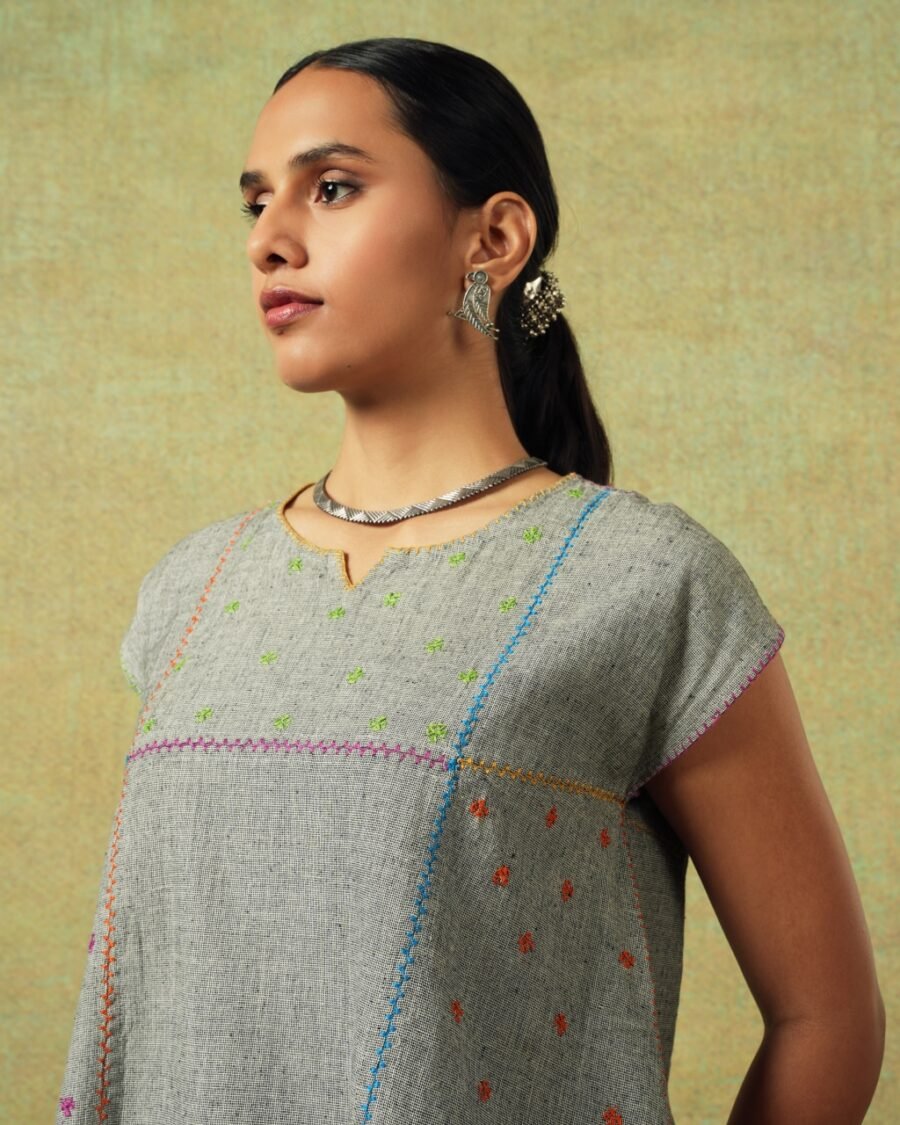 Hand Embroidered Flared Top Grey - Image 5