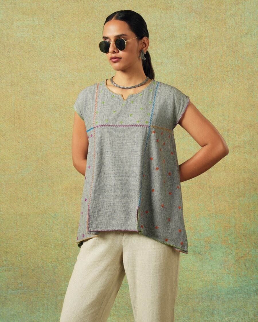 Hand Embroidered Flared Top Grey - Image 6