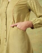 Block Printed Shirt with Pockets Green Stripe and Dot - Image 6