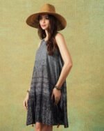 Crinkled Black Grey Breezy Shift Dress Gently Flared Dress - Image 2