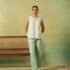 Sleeveless Top Green Thin Stripes and Flared Bottom Pants Green Wide Stripes