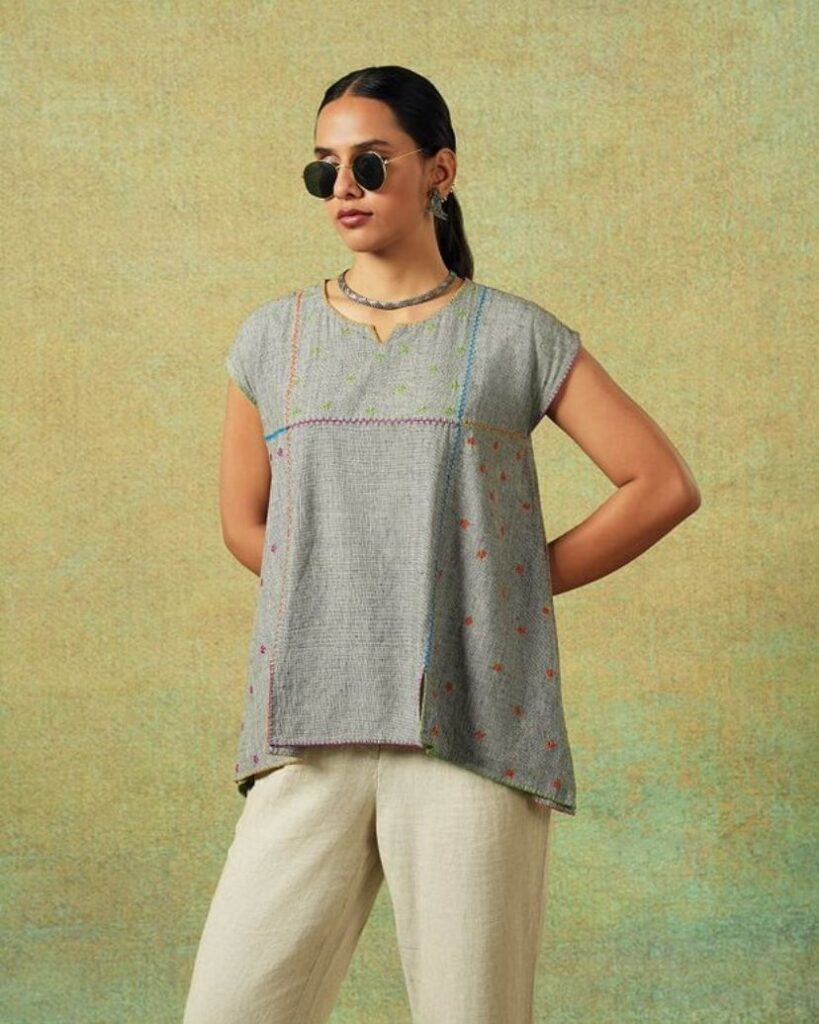 Hand Embroidered Flared Top Grey