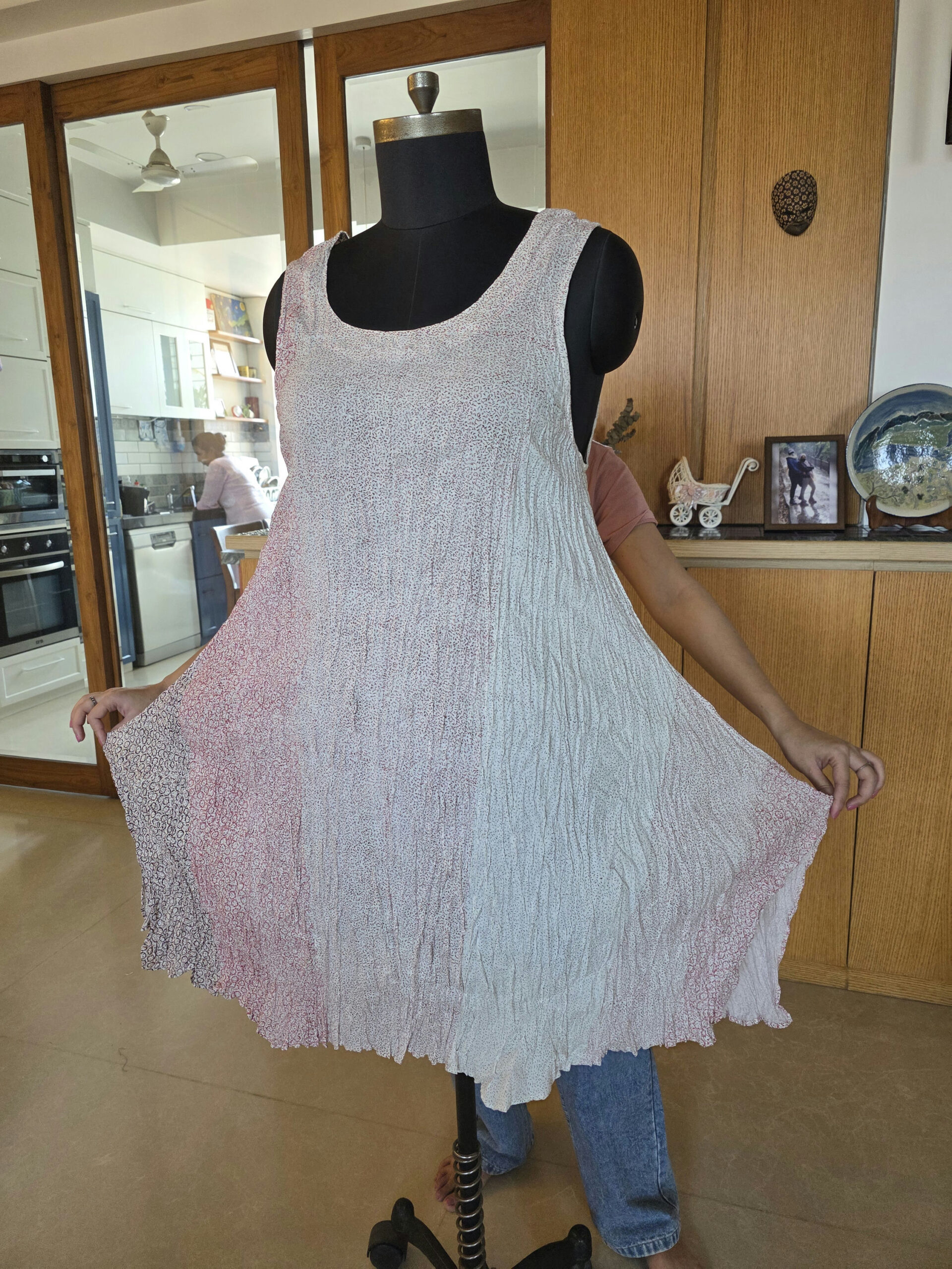 S33B-RBP01 Crinkled Sleeveless Beach Wear Pebble Dress Flared - Image 1