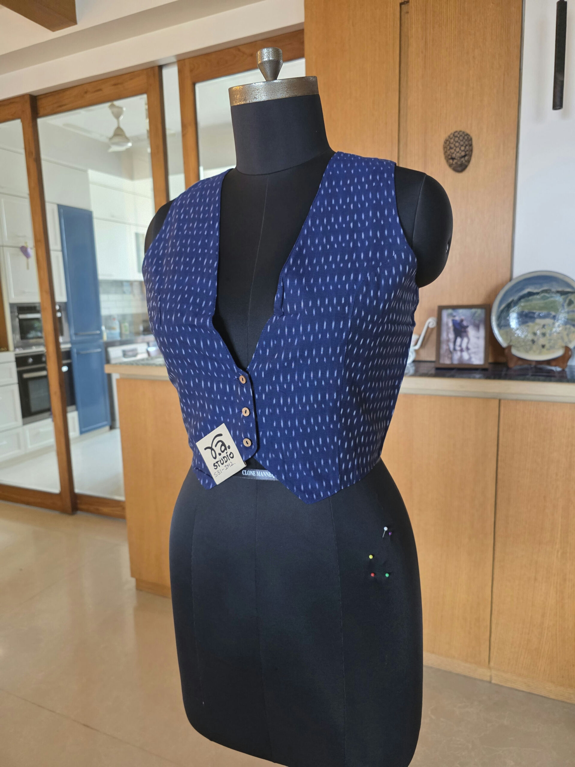 RAS31-4351 Raindrops Ikat Waist Coat - Image 1