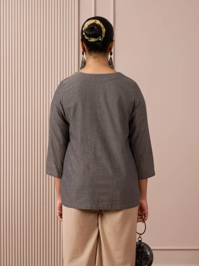 RA Studio Dark Grey Mangalgiri With White Embroidery