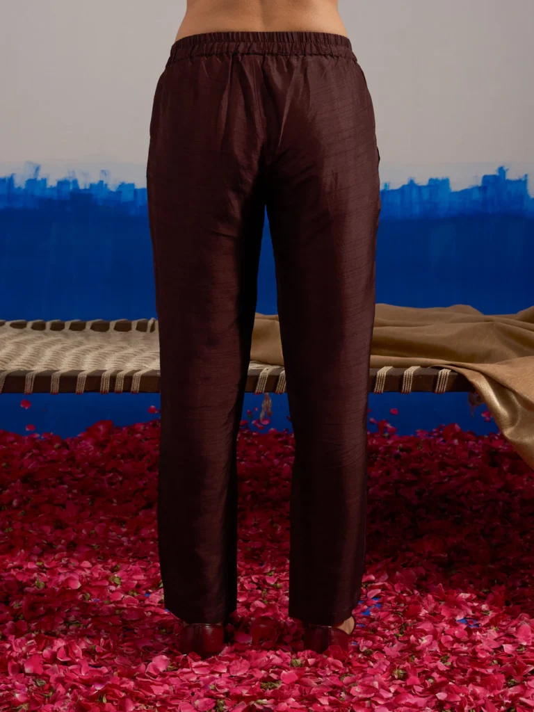 RA Studio Wine Red Silk Formal Pants with Side Zip