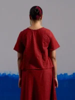 RA Studio Maroon Block Print Top with Contrast Zig-Zag patchwork Panel and Tie-Up Detail