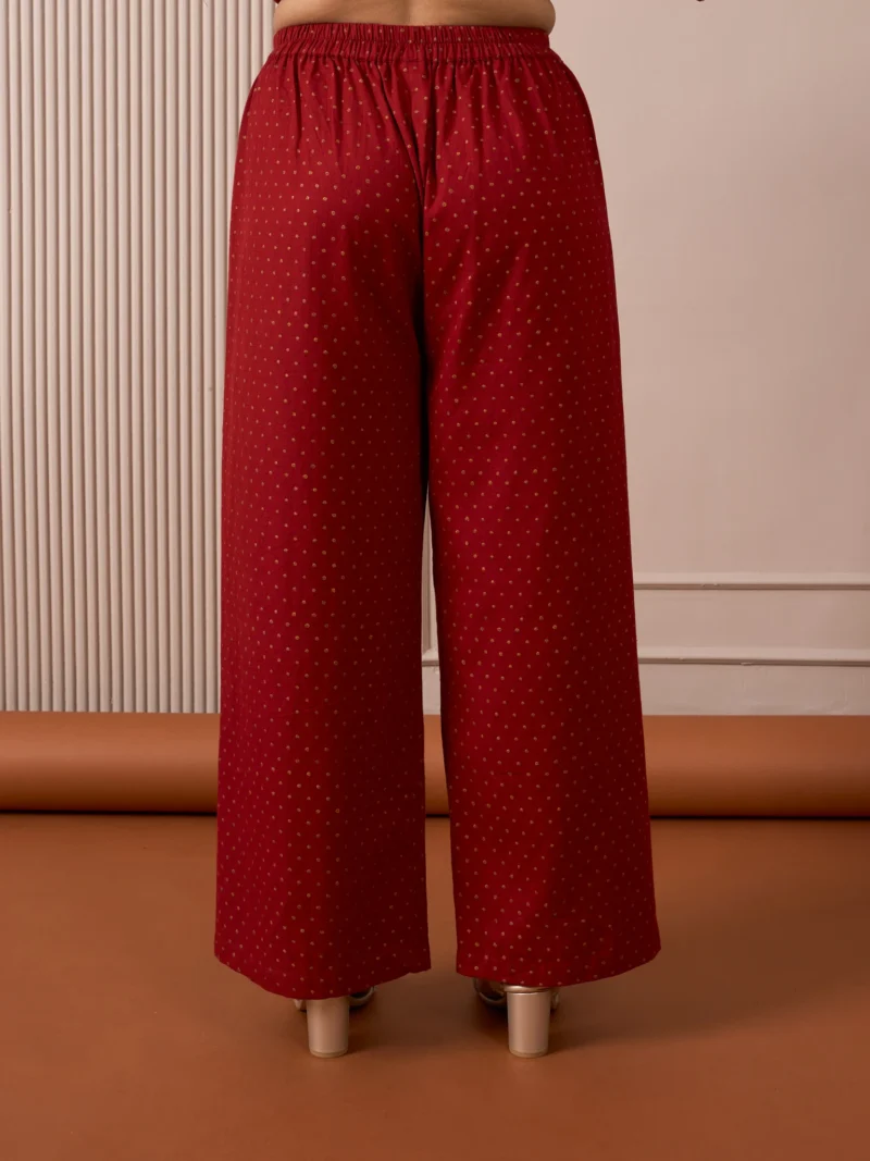 RA Studio Red Flared Pants with Gold Dot Block Print Detailing