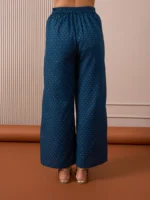 RA Studio Blue Flared Pants with Gold Dot Block Print Detailing