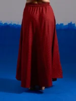 RA Studio Maroon Flared Skirt with Gold Dot Block Print Detailing