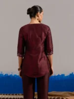 RA Studio Wine red Dupion Silk Tunic with Hand Embroidered Neckline and Sleeves