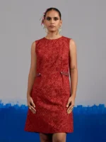 RA Studio Maroon Base Chintz Block Printed Princess Line Cut Dress with Side Waist Band