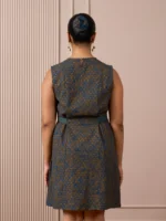 RA Studio Blue Base Chintz Block Print Princess Line Cut Dress with Side Waist Band