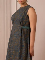 RA Studio Blue Base Chintz Block Print Princess Line Cut Dress with Side Waist Band