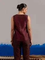 RA Studio Sleeveless Silk Dupion Hand Embroidery Neck Line Wine Red
