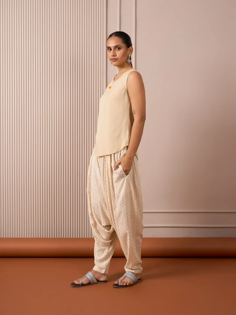 RA Studio Turkish Pants Zig Zag Block Print Beige