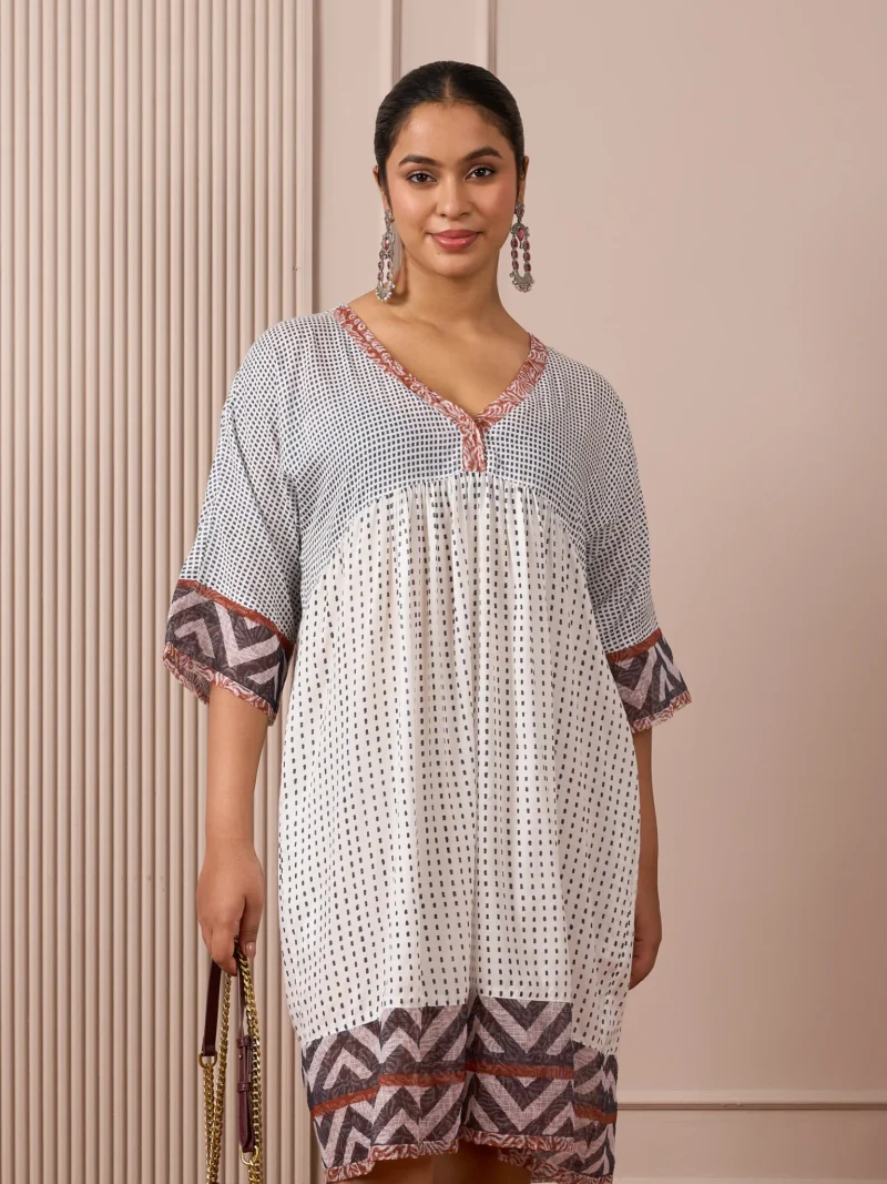 RA Studio Babydoll Cotton Dress with Block Prints & Kotadoria Trims