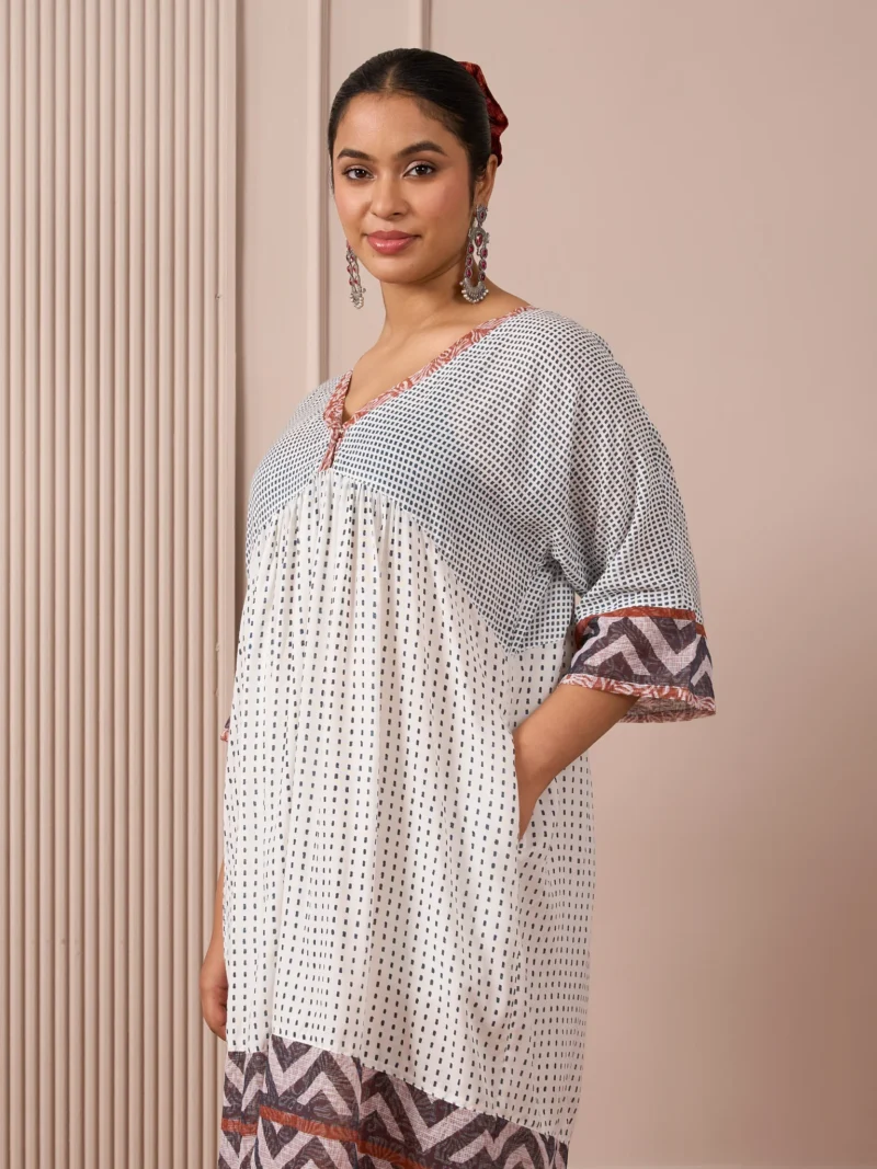 RA Studio Babydoll Cotton Dress with Block Prints & Kotadoria Trims