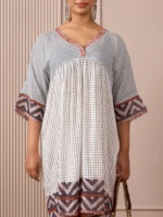 RA Studio Babydoll Cotton Dress with Block Prints & Kotadoria Trims