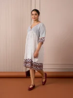 RA Studio Babydoll Cotton Dress with Block Prints & Kotadoria Trims