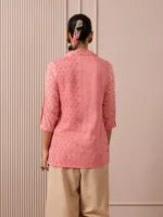 RA Studio Camp Collar Tunic Pink Moth and Stripe Block Print