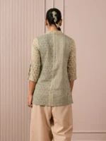 RA Studio Camp Collar Tunic Green Moth and Stripes Block Print