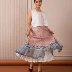 Ivory Block Print Sleeveless Top with Contrast Placket