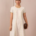 Handloom Black & White Princess-Line Dress in Check and Stripe Weave