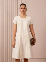 Handloom Black & White Princess-Line Dress in Check and Stripe Weave