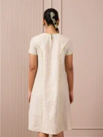 Handloom Black & White Princess-Line Dress in Check and Stripe Weave