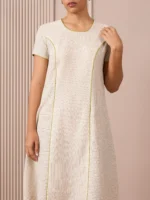 Handloom Black & White Princess-Line Dress in Check and Stripe Weave