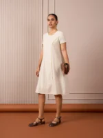 Handloom Black & White Princess-Line Dress in Check and Stripe Weave