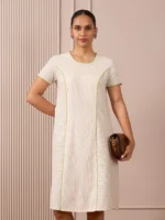 Handloom Black & White Princess-Line Dress in Check and Stripe Weave